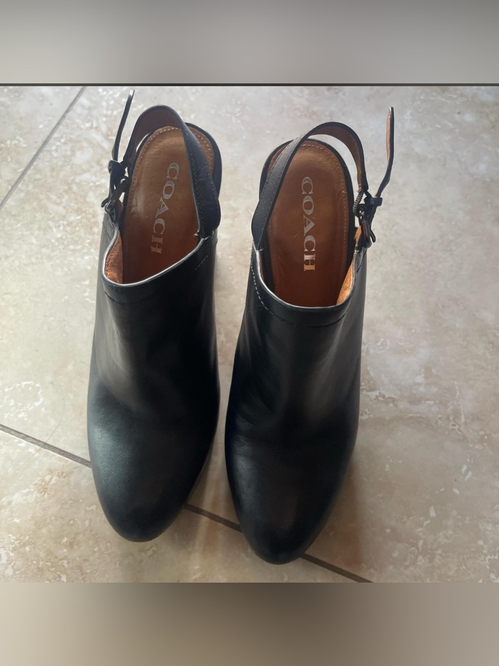 Coach Black Leather Slingback Booties